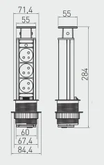 Kihuzhato munkalapba szerelheto konnektor harom 220v konektorral szurke - Image 2