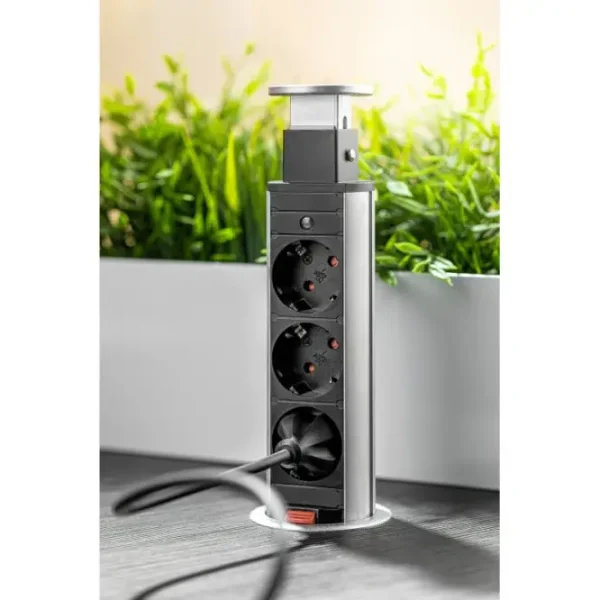 Kihuzhato munkalapba szerelheto konnektor harom 220v konektorral szurke