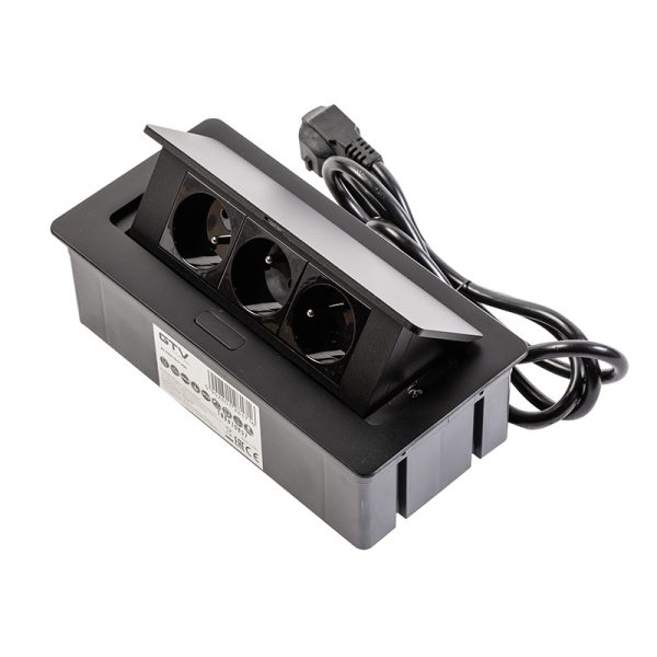 Priza incorporabila dreptunghiulara cu trei prize 220v si cablu de alimentare finiasaj negru