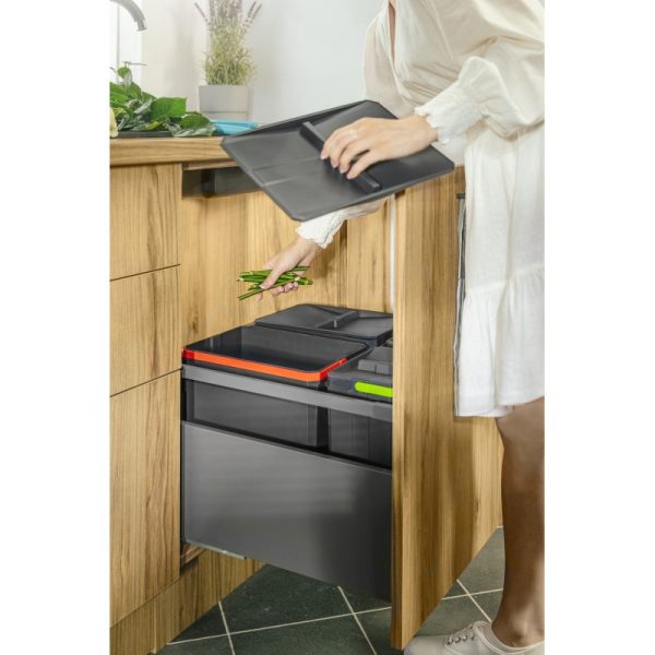 Cus gunoi patru compartimente pentru sertare cu extragere totala corp 600mm finisaj gri inchis