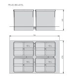 Cus gunoi patru compartimente pentru sertare cu extragere totala corp 800mm finisaj gri inchis - imagine 2