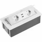 Priza dreptunghiulara incorporabila in blat cu 2 prize 220v +2usb finisaj alb