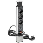Priza turn rectractabil incorporabil pentru blat cu 3 prize 220v +1usb capac finisaj aluminiu