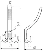 CUIER PENTRU HAINE K23D1 CU TREI BRATE FINISAJ ALU - imagine 2