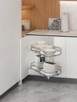 Cos colt extractibil de dreapata alb cu doua talere cu amortizare